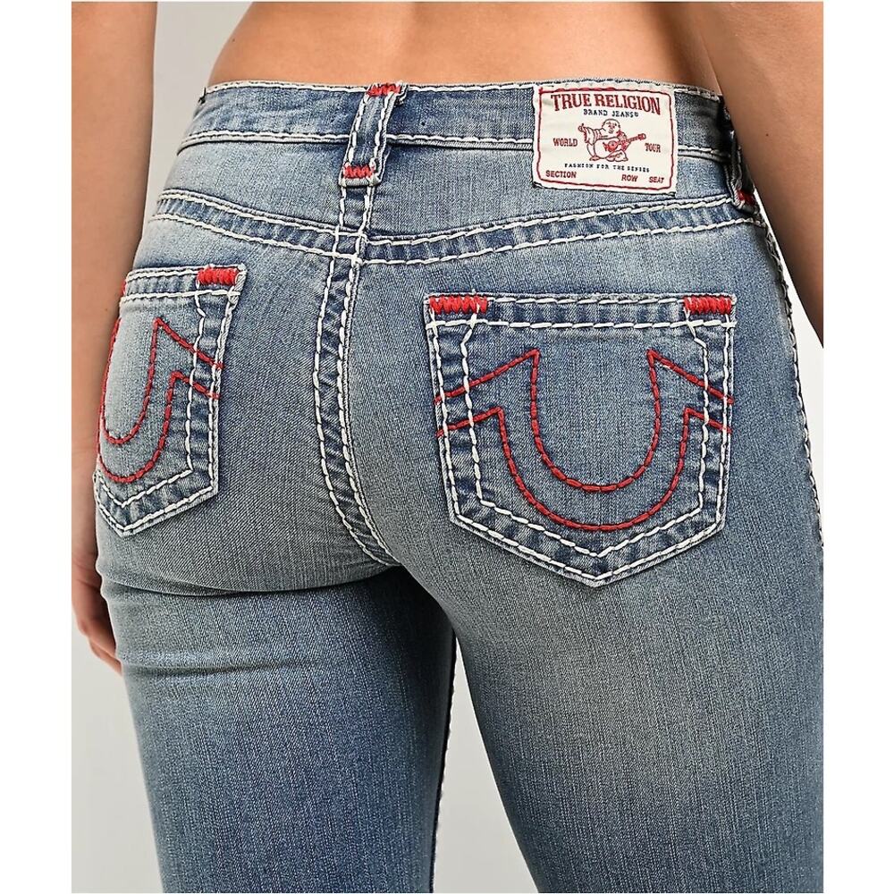 True Religion BECCA Mid Rise Bootcut Jeans Blue Wash Size 30 Stretch Denim Y2K